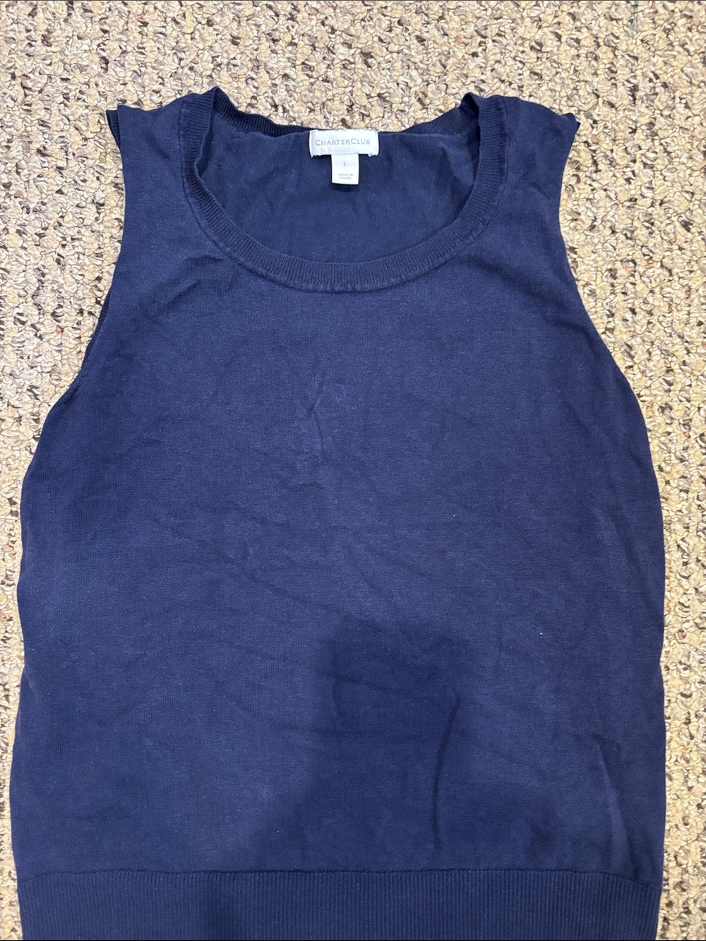 Charter Club Navy Ribbed Hem Sleeveless Knit Top